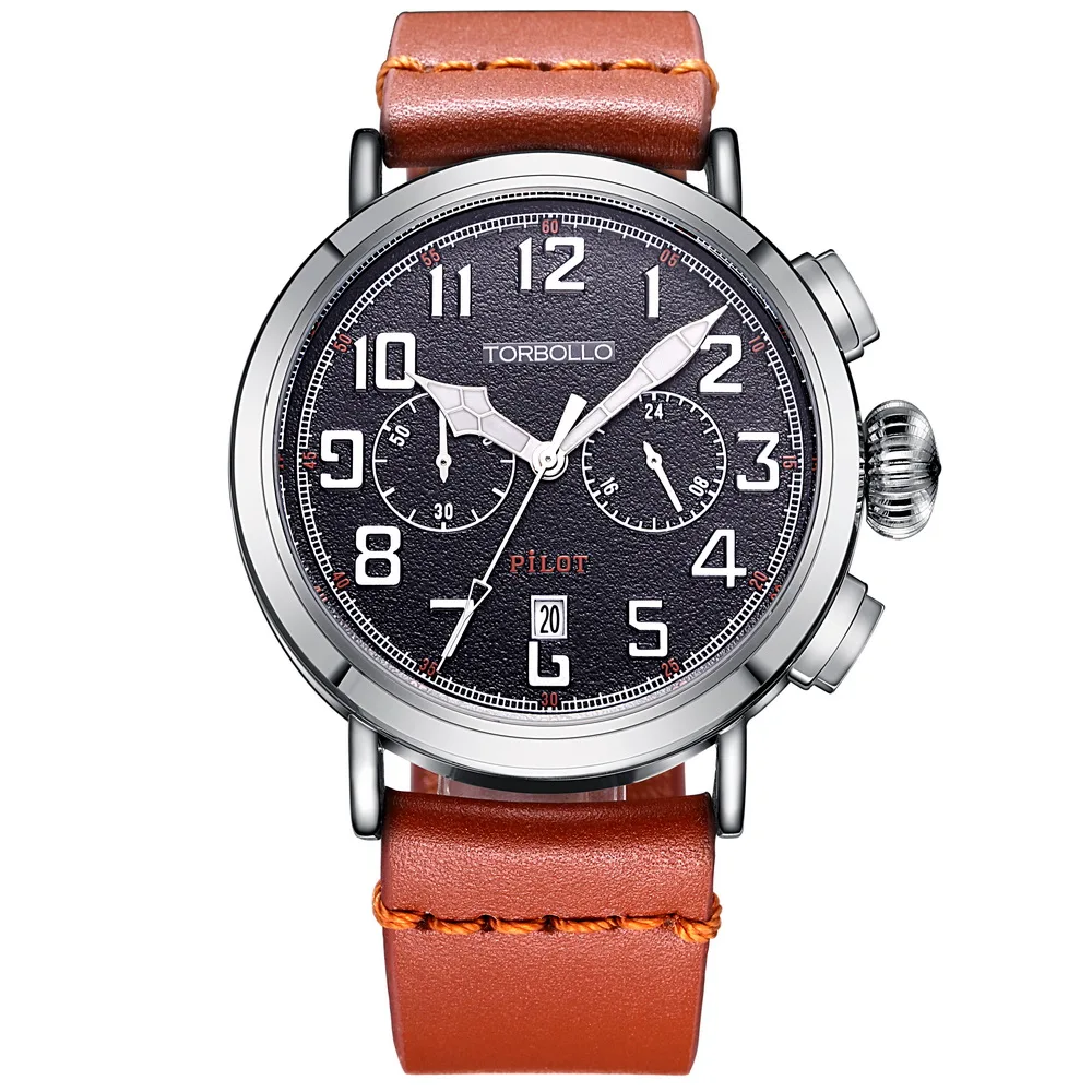 

2017 Genuine Leather Strap Men Watch Sport Style Brown Band Chronograph Quartz Movt Water Resistant