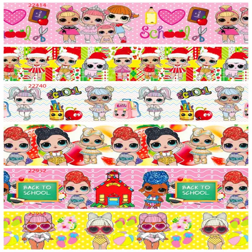 

25 38 50 75mm width baby lol girls dolls Printed polyester Grosgrain Ribbon Satin Ribbon surprise Kids ribbons L10