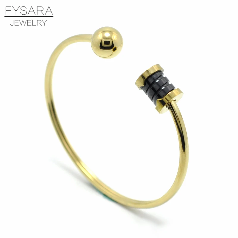 

FYSARA Luxury Brand Roman Numerial Letter Circle Bangles Black Ceramic Bracelets For Girl Boy Cute Jewelry Cuff Bead Pulseira