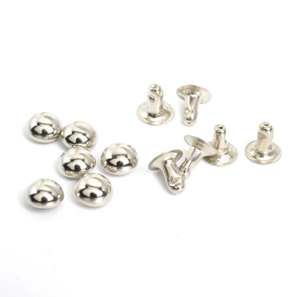 100 Set Silver Plated Iron Mushroom Rivet Studs Spots 6mm Sewing