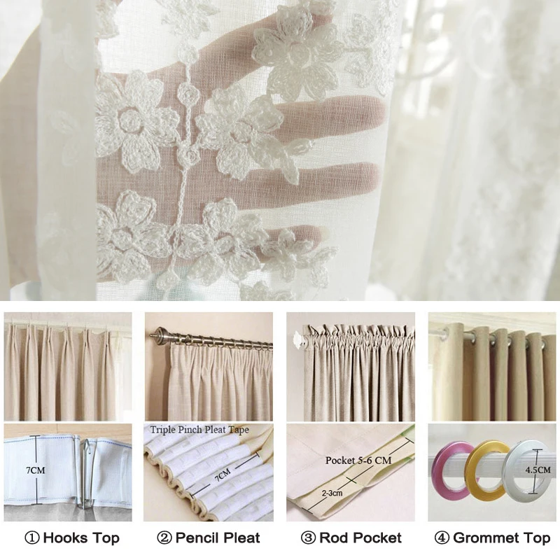 European Embroidered Voile Sheer Tulle Curtains For Bedroom Living Room Window