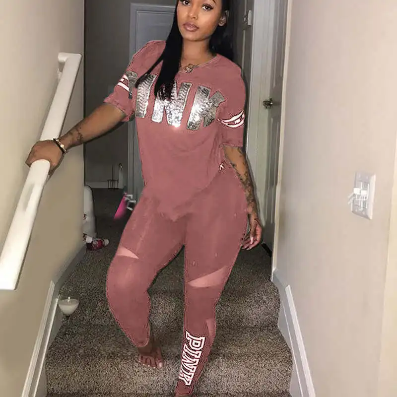 

Letter Print Tracksuits Women Two Piece Set 2019 Spring Plus Size T-Shirt Top And Pants Set Suits Casual Bodcon 2 Piece Set