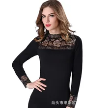 2 шт./партия-бесшовное женское плюс бархатное мягкое термобелье рубашка с кружевным низом с высоким воротником теплая рубашка