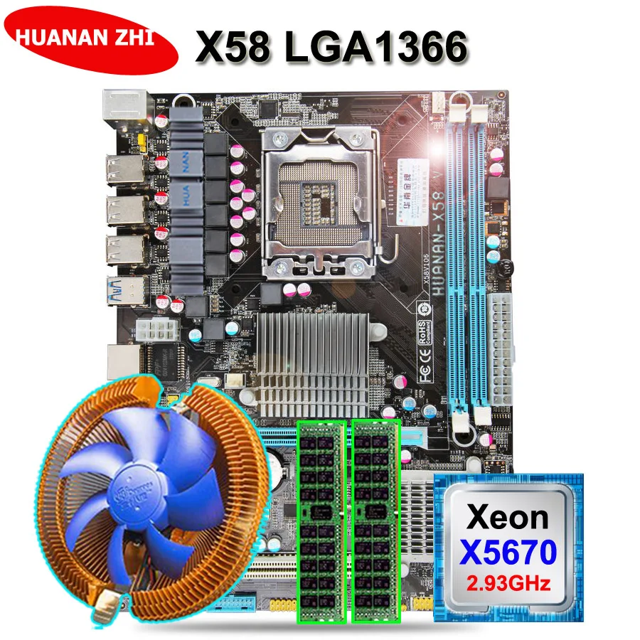 ^*Best Offers Discount motherboard HUANAN ZHI X58 motherboard bundle with CPU Intel Xeon X5670 2.93GHz with cooler RAM (2*8G)16G DDR3 REG ECC