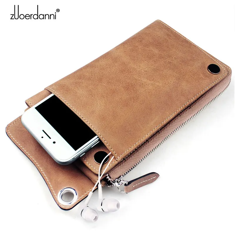 Wallet Men 's long section wallet wallet men' s wallet zipper leather cowhide phone wallet multi - functional hand bag