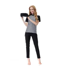 3 шт. Лето для женщин мусульманских ванный комплект с кепки Полосатый печати Купальник Пляжная Laides короткий рукав купальник с круглым вырезом для