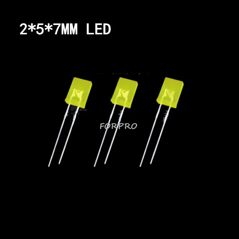 10PCS 2*5*7mm 2Pin Square Green Light LED Light-emitting Diode
