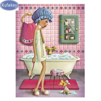 

Bathroom decor,diamonds with picture"Bathing girl"5d diy diamond painting full square drill mosaic photo painting by numbers dog