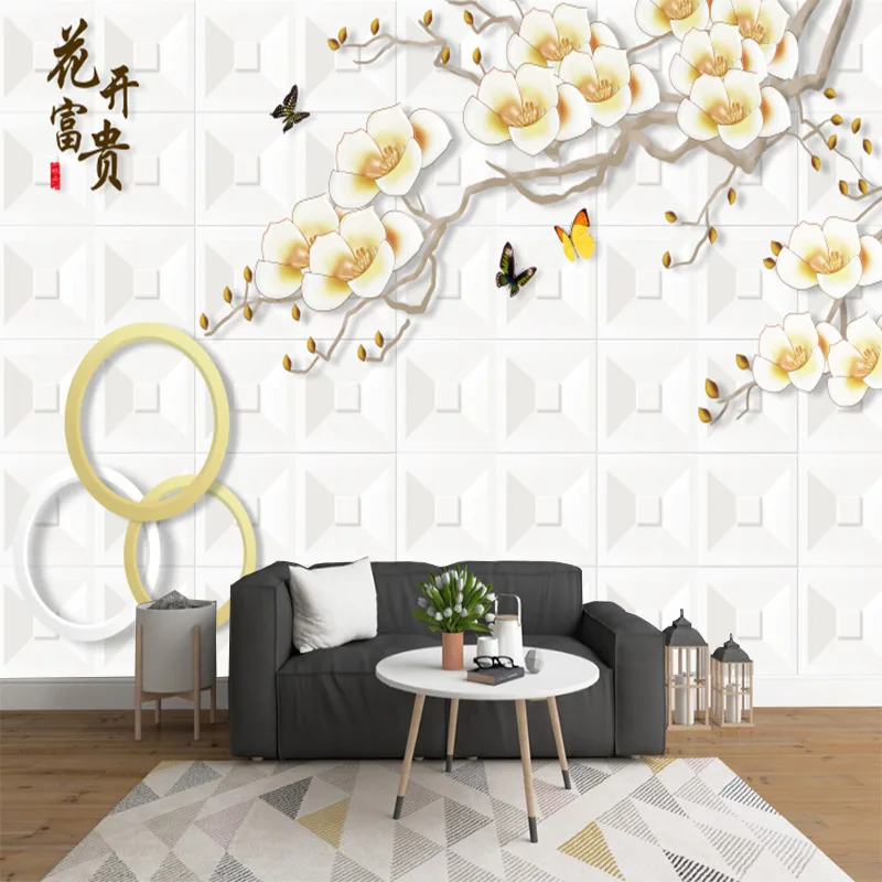 

Custom 3D TV background wall paper peach living room bedroom video wall flower open rich wallpaper modern mural wall covering