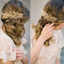 Свадебные расчески для волос с золотыми кристаллами TUANMING, ручная работа, Золотое растение, Хрустальная бусина, свадебная палочка для волос, аксессуары для волос, новинка