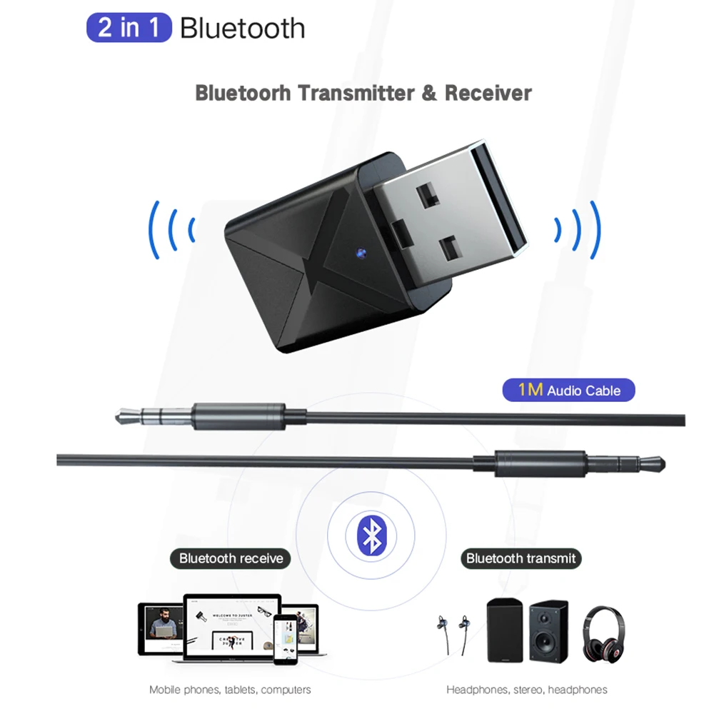 2 в 1 Bluetooth 5,0 аудио приемник и передатчик беспроводной музыкальный адаптер USB мощность 3,5 мм разъем для Bluetooth мышь ТВ радио автомобиля