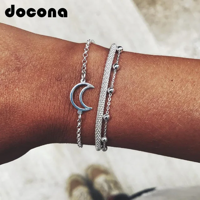 

Docona Vintage Summer Hollow Moon Bead Layered Bracelet Set For Women Girl Charms Chains Party Bangles Jewelry Pulseiras 3766