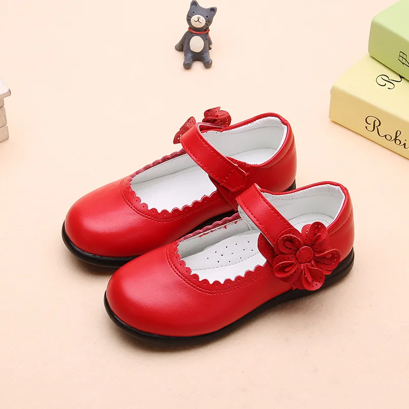 Genuine leather Red Натуральная кожа, обувь белая свадебная обувь большие девочки Туфли принцессы из натуральной кожи Мэри Джейн Дети Детская обувь на плоской подошве - Цвет: Genuine leather Red