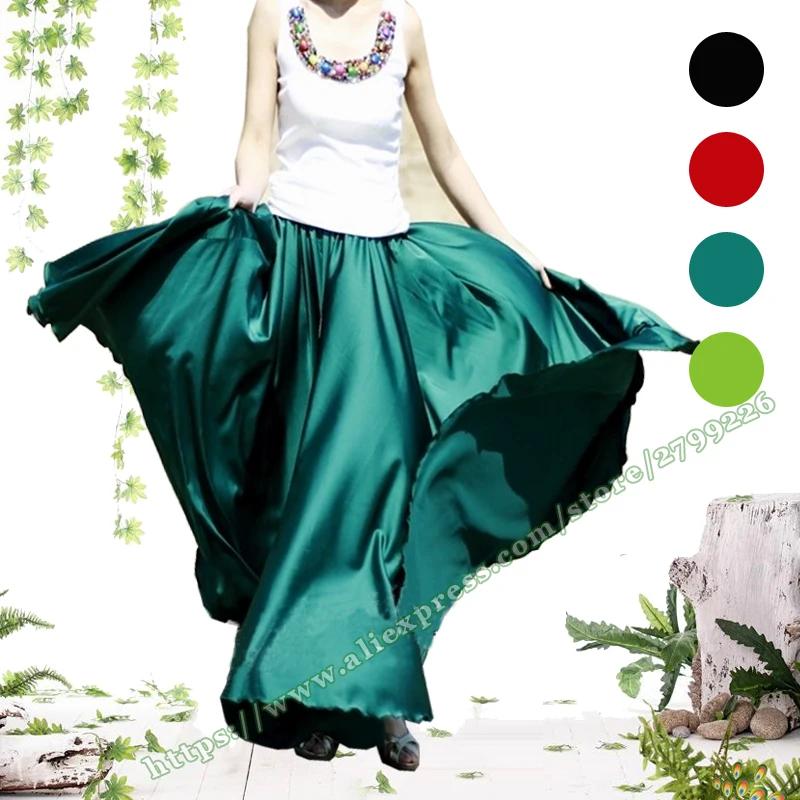 2019 Lente Zomer Plus Size 6XL 5XL Casual Retro Zwart Rood Groen Chiffon Namaak Zijde Satijn Vrouwelijke Maxi Lange Rokken womens 2019 Lente Zomer Plus Size 6XL 5XL Casual Retro Zwart Rood Groen Chiffon Namaak Zijde Satijn Vrouwelijke Maxi Lange Rokken womens