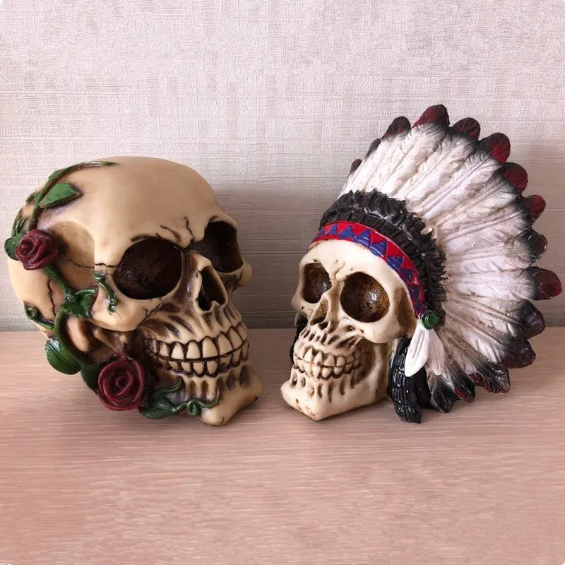 

Halloween Resin Craft Statues For Decoration Indian Style Skull Creative Skull Figurines Sculpture Home Decoration Accessories