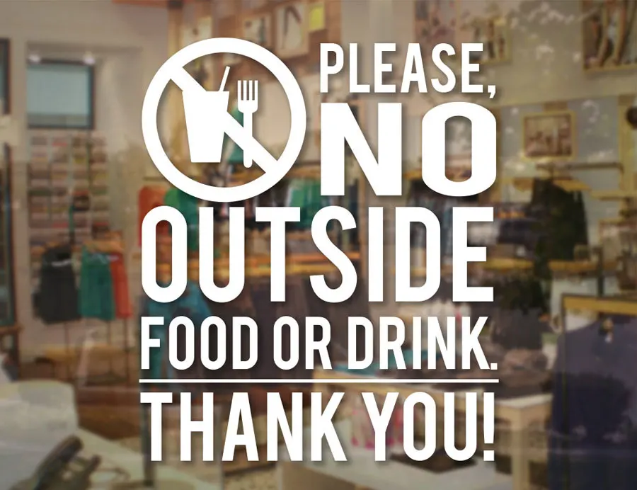 Please No OUTSIDE Food Or Drink Store Business Sign Vinyl Decal For