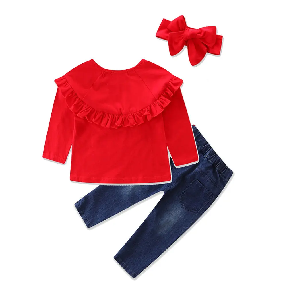 3Pcs Toddler Kids Baby Girl Blouse T Shirt Tops+Denim Pants Clothes
