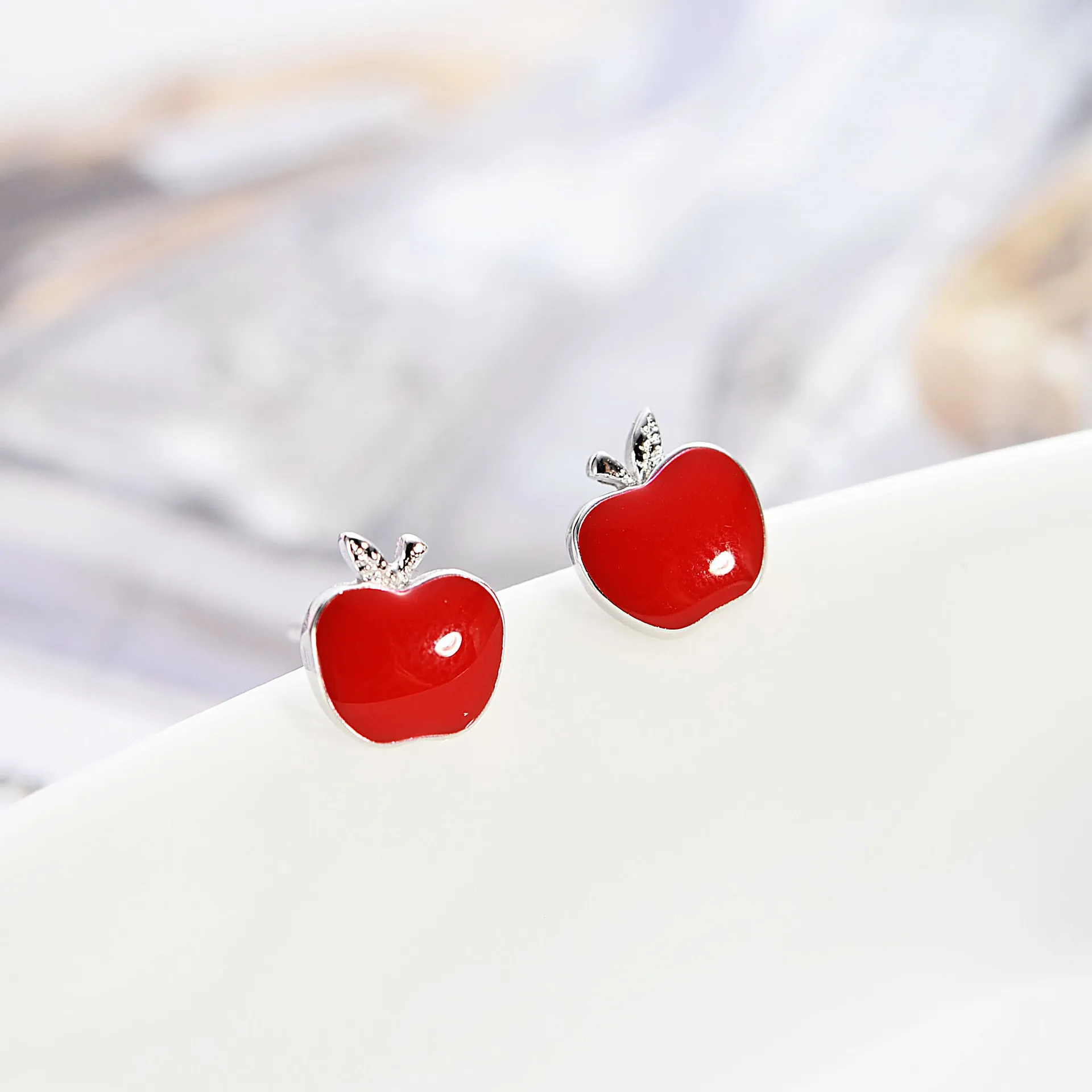 red apple drop glaze earring 100% 925 Sterling silver Jewelry fashion Hypoallergenic Stud earrings for woman gift