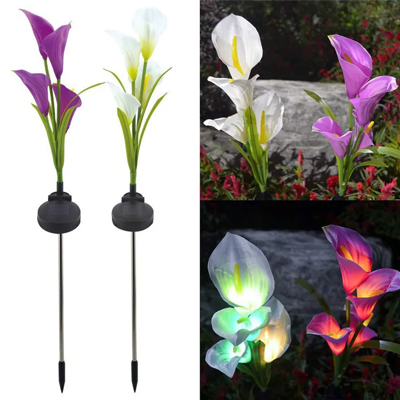 2Pcs Solar Garden Flower Lights Multi-Color Calla lily Flower Light Outdoor Decoration Home Decoration Lamparas 35FY2204