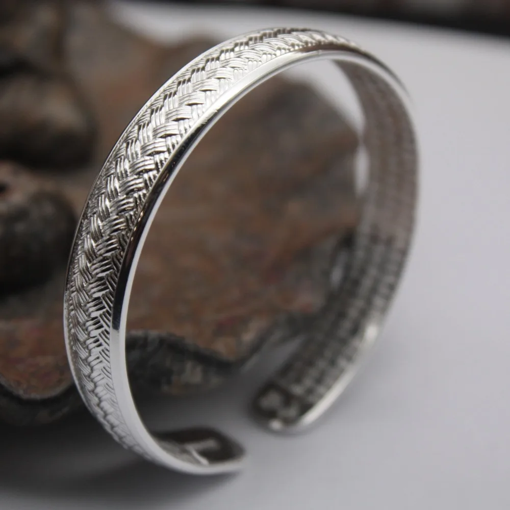 

Pure Sterling Silver S999 Bangles For Women Weaving Pattern Bracelets & Bangles 54-59mm Female Ladies Jewelry Student Hot