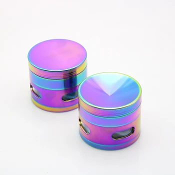 

New Hot Rainbow Color Herb Grinder 4 Layers 63mm Flat and Concave Metal Zinc Alloy Smoking Pipe Tobacco Grinder Spice Crusher
