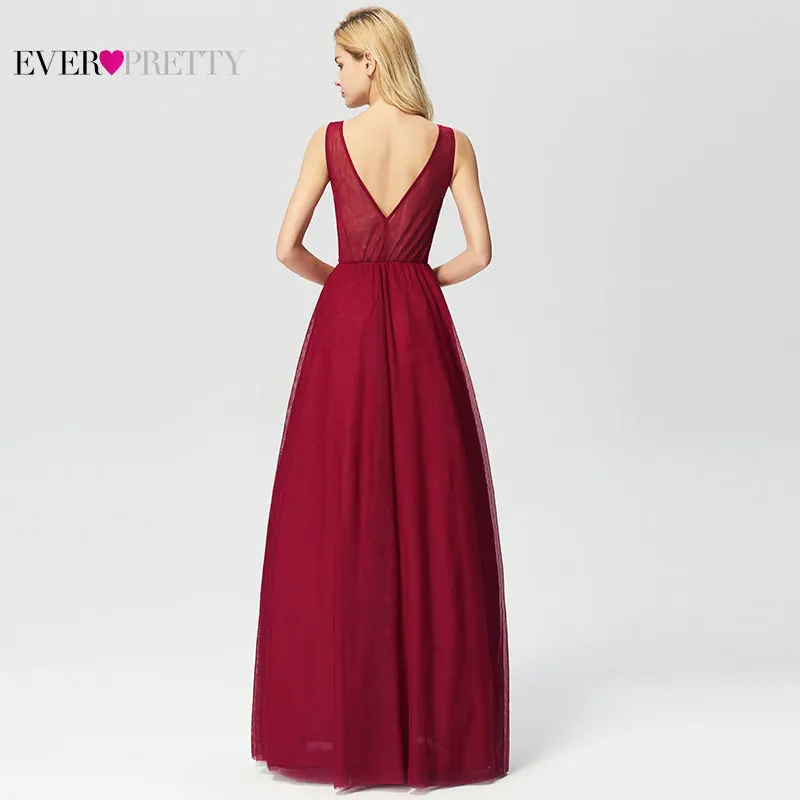 Black Prom Dresses Elegant Ever Pretty EP07723 New Arrival A-line Sleeveless Tulle Burgundy Long Party Gowns Vestido De Gala