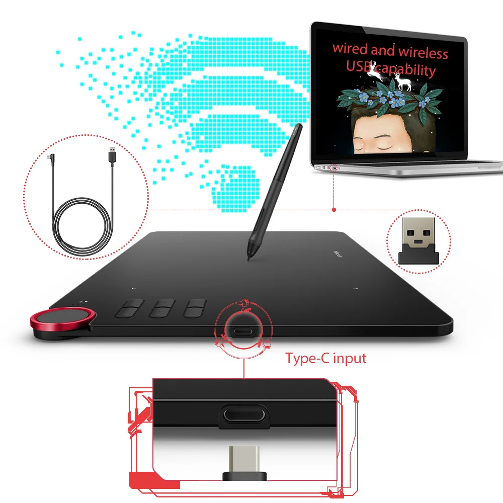 XP-Pen Deco 03 gráficos digitales inalámbricos dibujo tableta lápiz tableta con Stylus pasivo sin batería y 6 atajo - 4