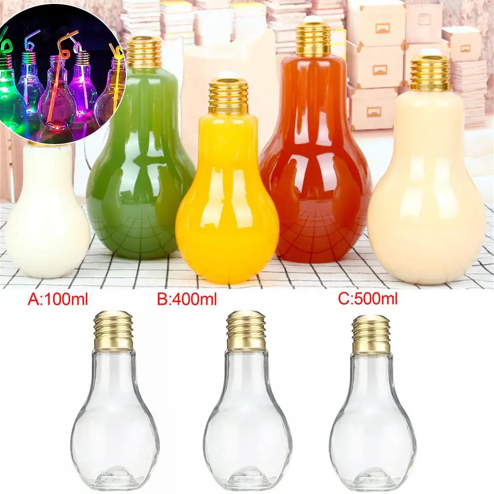 

Innovative 100 ML Light Bulb Drink Juice Beverage Bottles Leakproof Plug Terrarium For Home Shop Tea With Milk Lamp Bulb Bottle