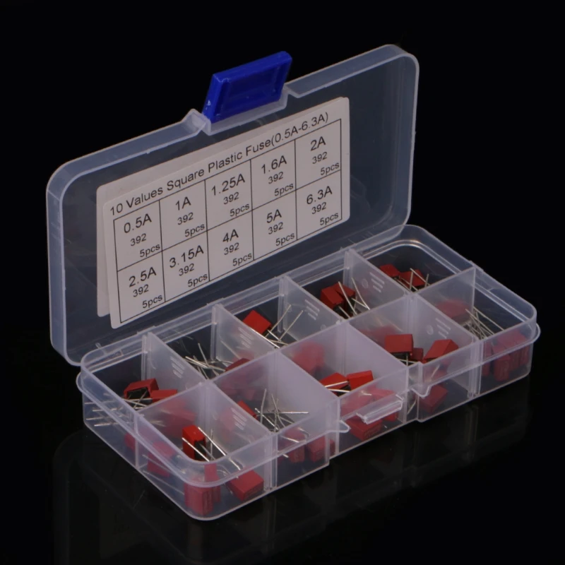 

50 Pcs Square Plastic Fuse Kit 10 Values 0.5-6.3A For Power Board TV LCD
