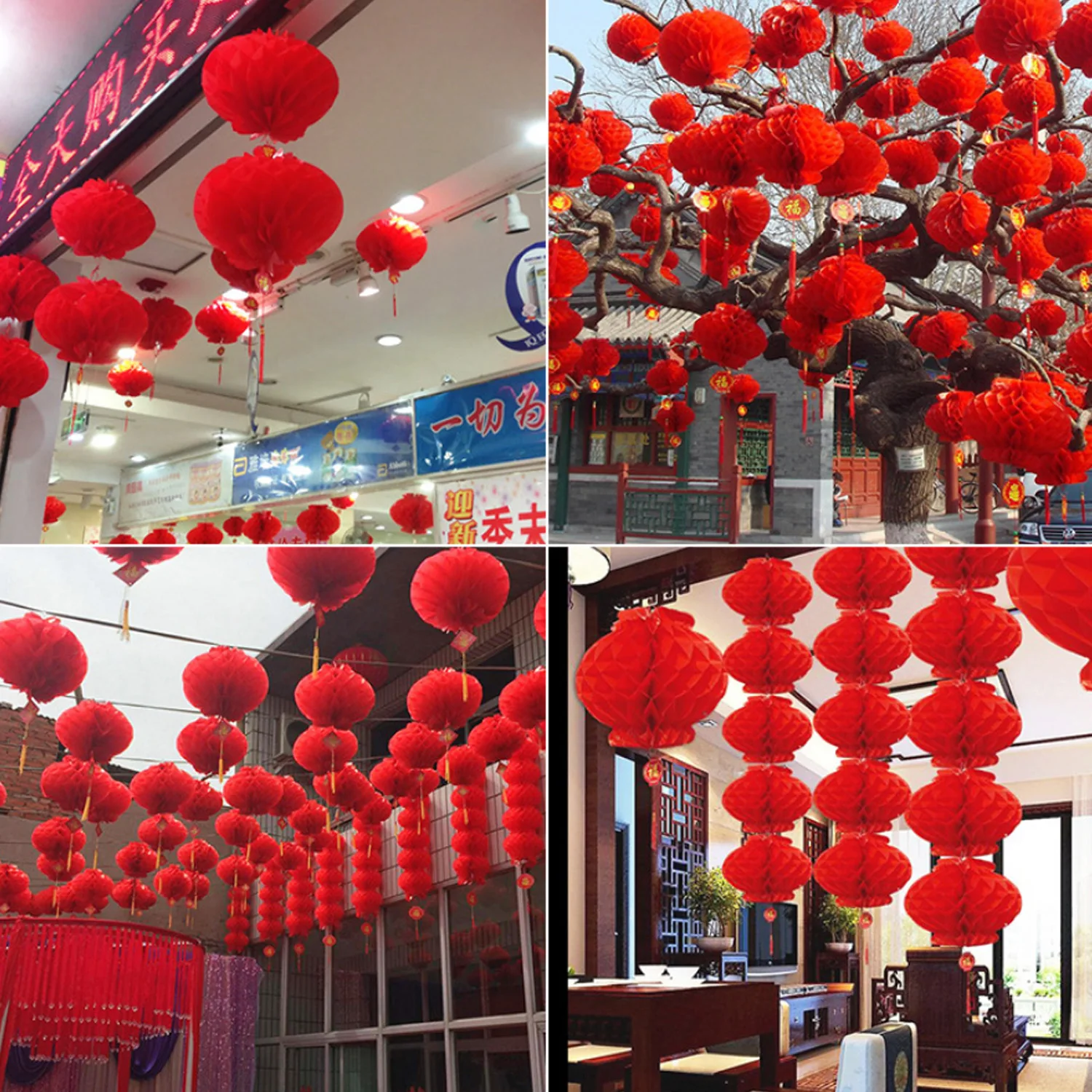 Behogar Foldable Waterproof Fortune Red Paper Lanterns for Chinese New