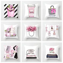 45cm*45cm Hand Painted Flower Perfume Bottles Pillow Case High Heels Super Soft Cushion Cover Sofa Home Decorative Pillowcase B4