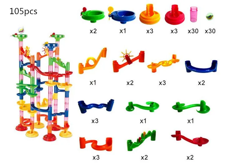 105 шт. DIY Строительство мраморный трек Run шары лабиринты трек строительные Конструкторы детский подарок для ребенка развивающие игрушки