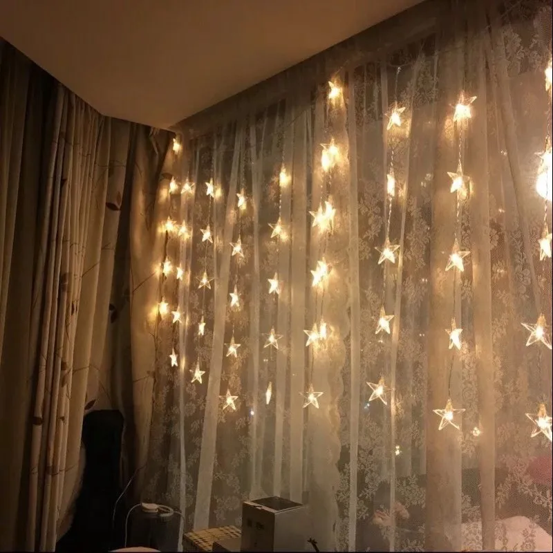 220v Warm White 2m 60 Pentagrams Star Pendant Curtain Decorative