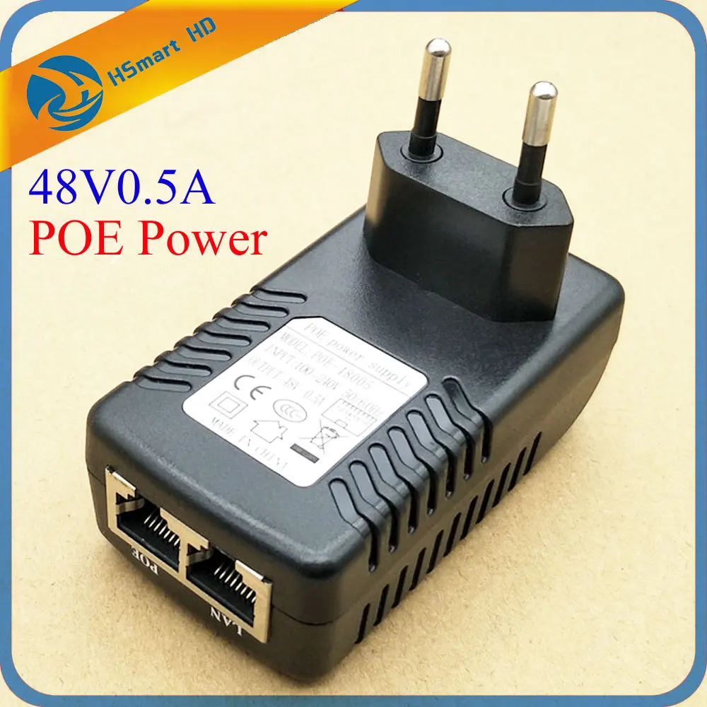 

48V 0.5A 24W POE Wall Plug POE Injector Ethernet Adapter IP Camera Phone PoE Power Supply US EU Plug DC 18V 1A Power Supply