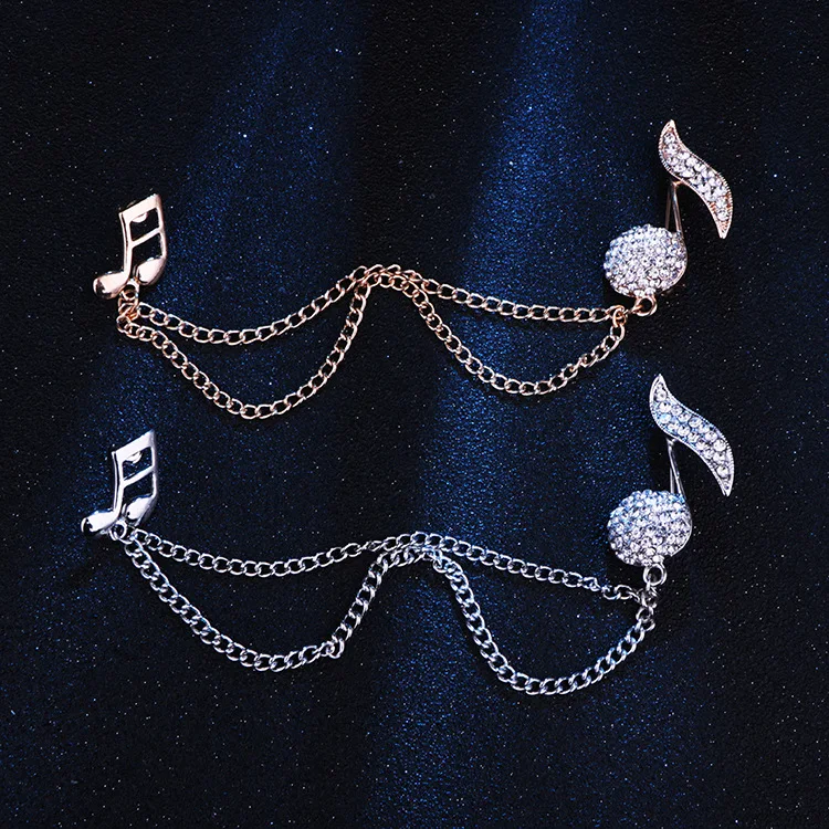 Корейские металлические броши с музыкальной нотой для мужчин высокого класса костюм цепочка с кисточкой Нагрудный значок кристалл брошь значки шаль Пряжка ювелирные изделия