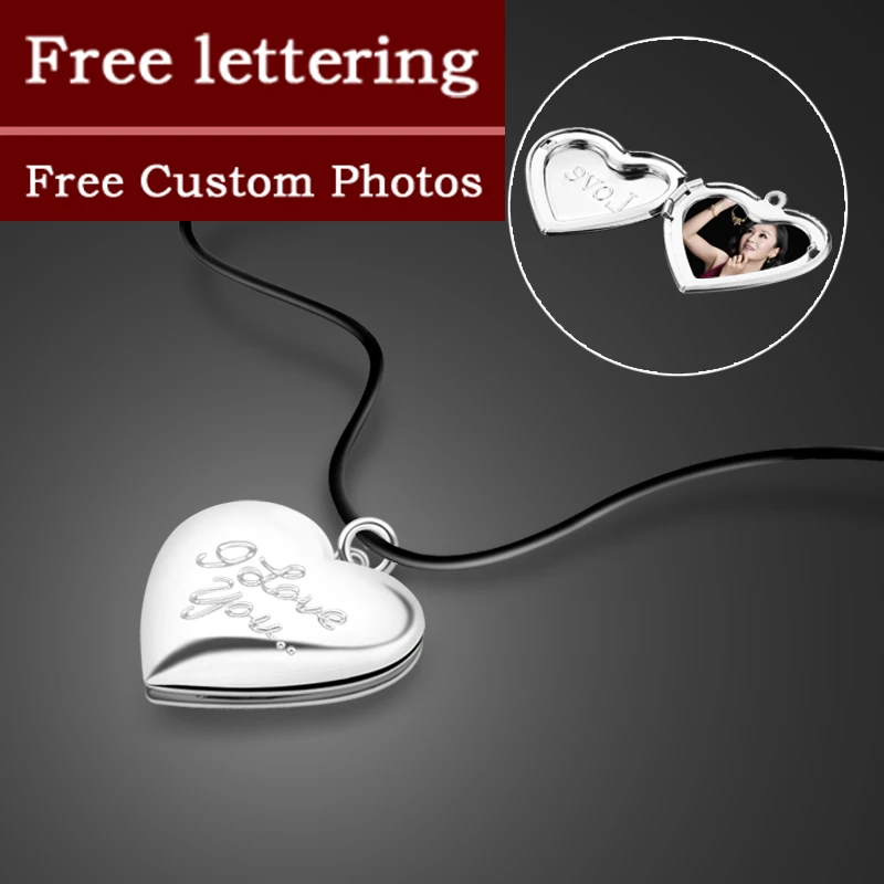 

personality Heart-shaped DIY photo box can put photos Necklace 100% 925 sterling silver LOVE pendant lettering Gifts jewelry