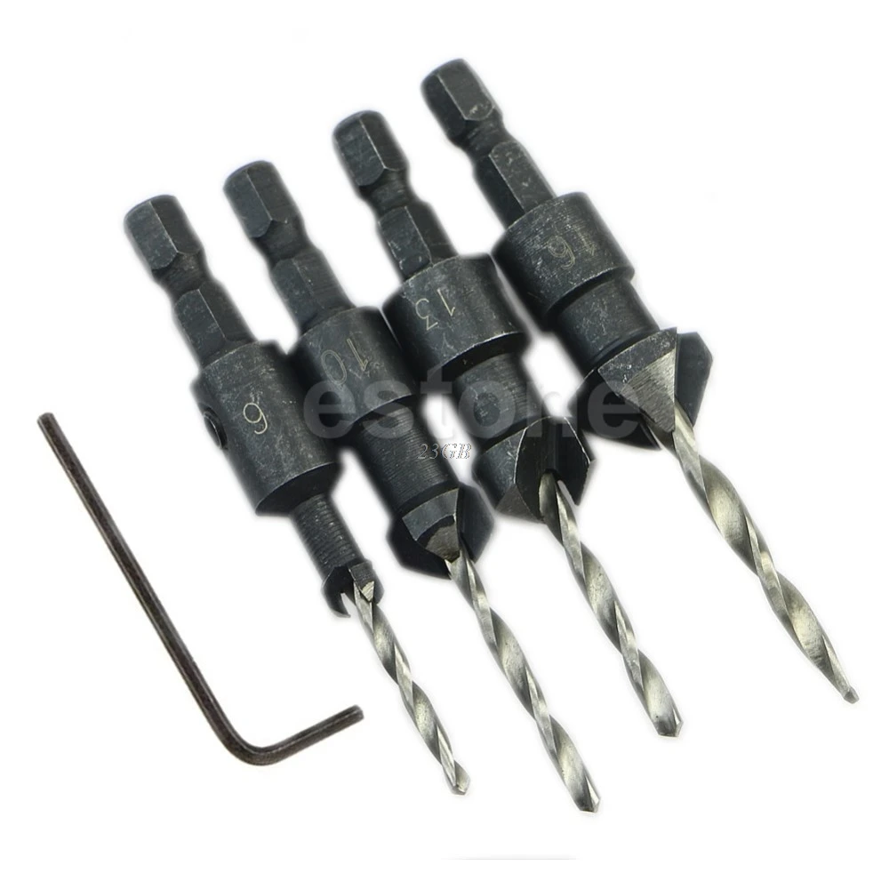 

Carpentry Countersink Drill Bit Set Woodworking + Hex Shank 4PCS/SET AUG02_15
