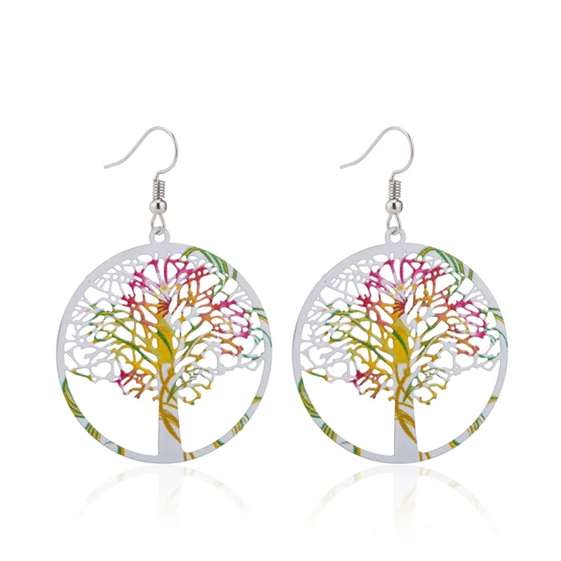 

Colorful Round Hollow Hollow Life Tree Earrings 2019 New Creative Bohemian Geometric Big Dorp Earring for Women Fasion Jewellery