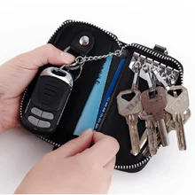 Тонкий мужской кошелек из натуральной кожи с цепочкой на молнии, мужской чехол для ключей от водителя, чехол для ключей от машины, мужская повседневная черная деловая сумка для ключей