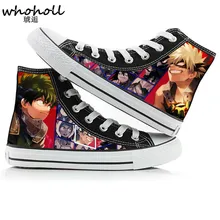 WHOHOLL Мужская и женская парусиновая обувь с принтом аниме; дизайнерские парусиновые кроссовки с высоким берцем в стиле аниме «Мой герой»; Midoriya izku; повседневная обувь