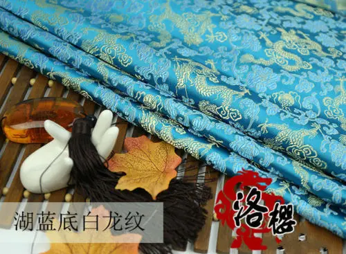 Китайский костюм Хана одежда для малышей кукольная одежда в стиле кимоно COS Дамасская жаккардовая парча ткань дракон серия - Цвет: Gold dragon sea blue