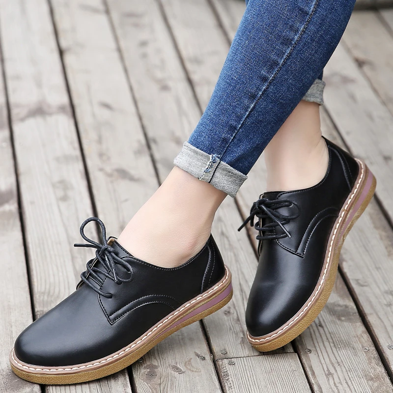 YZHYXS Femmes Oxford Chaussures Appartements Casual Chaussures Pu Cuir à Lacets Bout Rond Plat Talon Chaussures D