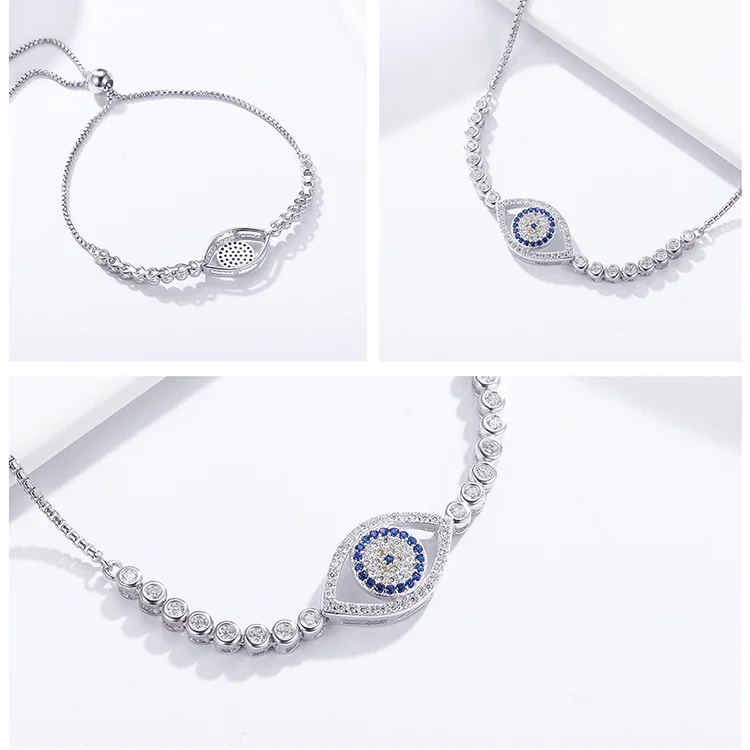 BAMOER, высокое качество, 925 пробы, серебряный, голубой, для глаз, Теннисный браслет, для женщин, на шнуровке, звено, цепочка, браслет, серебряные ювелирные изделия SCB034