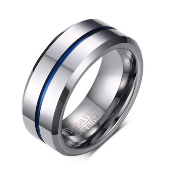 

Quality Tungsten Carbide Ring for Men Fashion Navy Blue Ring 8mm Width Punk Heavy Ring Wedding Band Wholesale