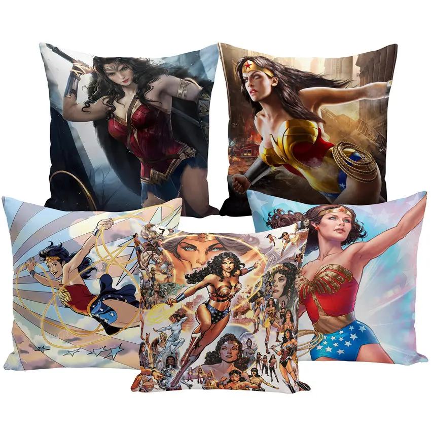 

Sexy Lady Cushion Cover Wonder Woman Printed Lint Throw Pillows Cover Car Sofa Decorative Pillowcase decorativos cojines 45x45cm