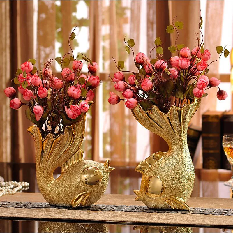 

Europe Ceramic Vase Livingroom TV cabinet Home Furnishing decoration Crafts Minimalist Modern Creative Lover Fish Model Vase Art