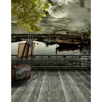 

Vinyl Photography Background Painting Boat Lake Computed Printed Children Backdrops for Photo Studio S-2189