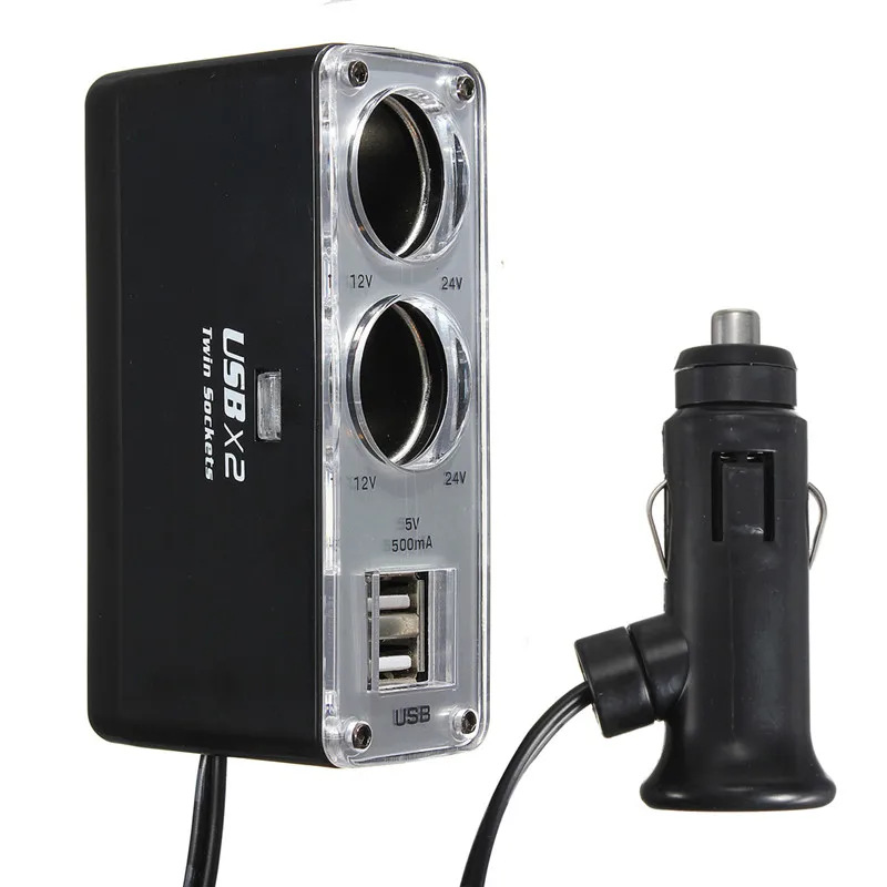 Автомобильный адаптер питания с 2 портами USB сплиттер для прикуривателя зарядное