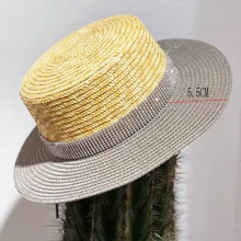 Летняя женская пляжная шляпа с плоским верхом, блестящая соломенная шляпа с широкими полями