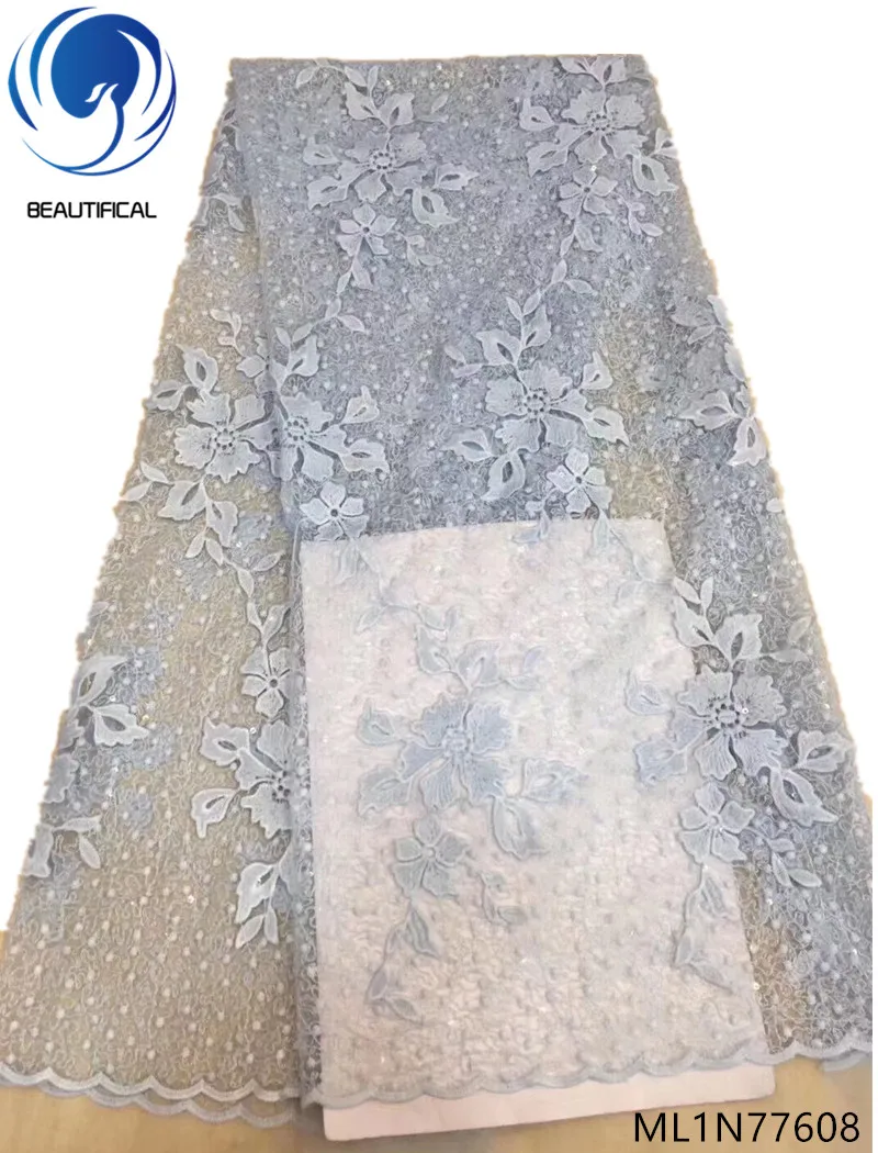 

Beautifical french lace fabrics Latest stsyle embroidery net lace fabric for women dress 5yards/lot nigerian lace fabric ML1N776